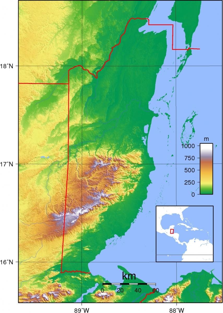 Kat jeyografik nan Beliz elevasyon 